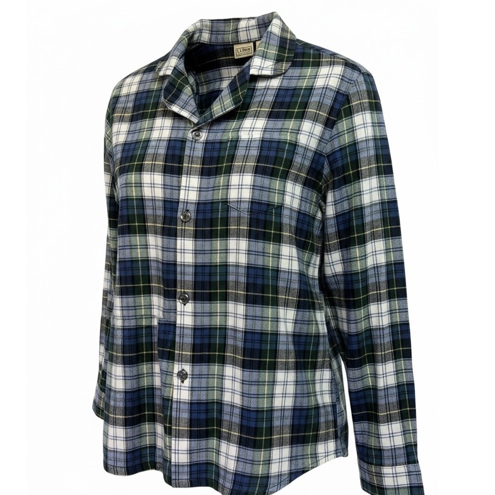 LL Bean Mens Large tall Scotch Plaid Flannel Pajama Top Blue Green (L9)